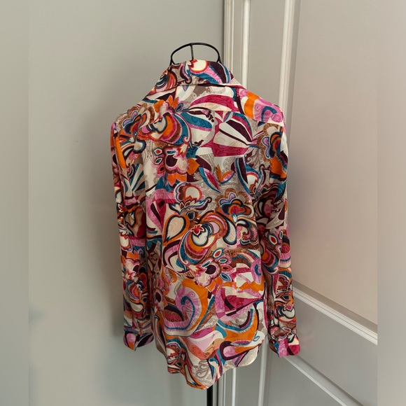 ETCETERA Multicolored Long Sleeve Silk Blouse Size 6 - Picture 4 of 6